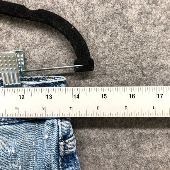 Zara High Waisted Straight Jeans Womens Size 4 Blue Button Fly Raw Hem Light - Picture 7 of 9